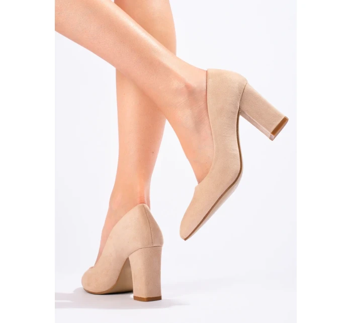 Módne hnedé lodičky pre ženy na širokom podpätku