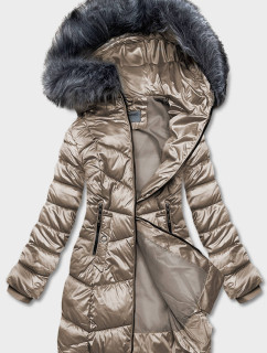 Béžová dámska metalická zimná bunda (B8072-12)