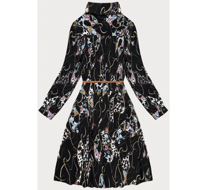 Černé květované dámské plisované šaty s límečkem model 19552494 - ELISA IMMAGINE