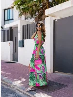 Dámske dlhé zelené šaty s elastickým pásom (8183) Dámske dlhé zelené šaty s elastickým pásom (8183)