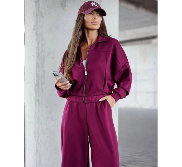 Komplet damski spodnie i bluza ze bordowy model 21470450 - Moon