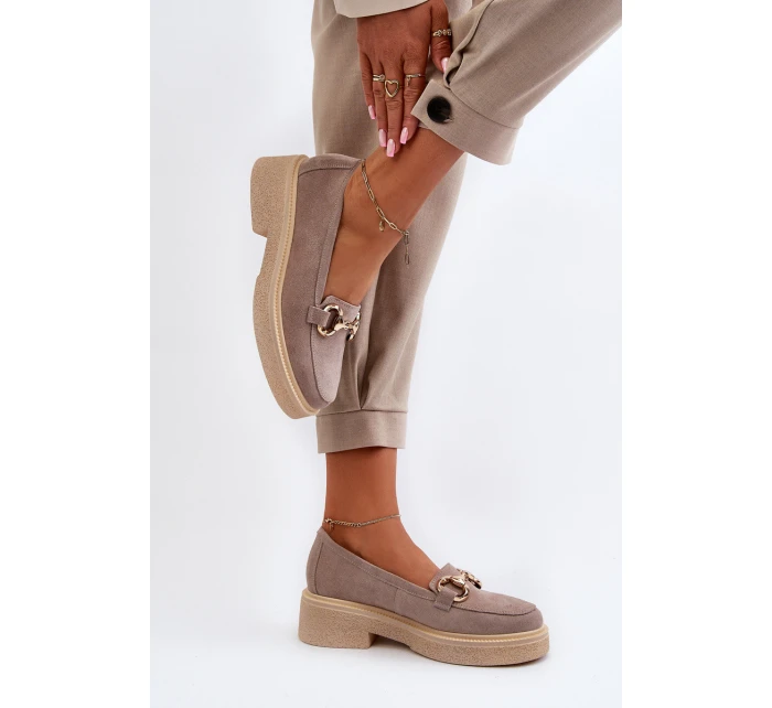 Zazoo 3429 Zamszowe Mokasyny Damskie Z Ozdobą Cappuccino