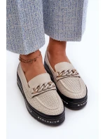 Mokasyny Damskie Skórzane Na Platformie Z Łańcuchem S.Barski LR618 Beżowe