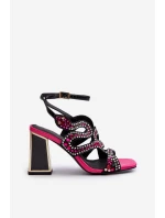 Zdobione Sandały Damskie Na Słupku D&A CR952 Czarne