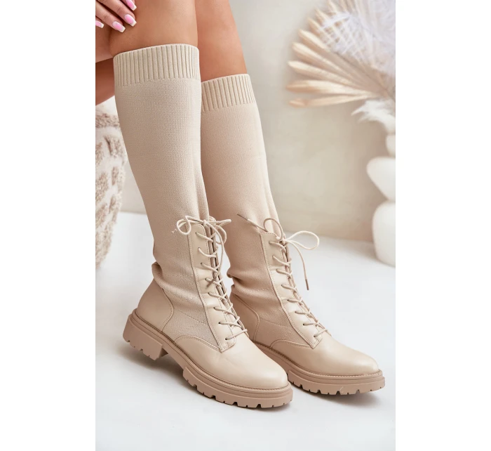 Šněrovací kozačky s elastickým svrškem černé model 21679807 - Boto