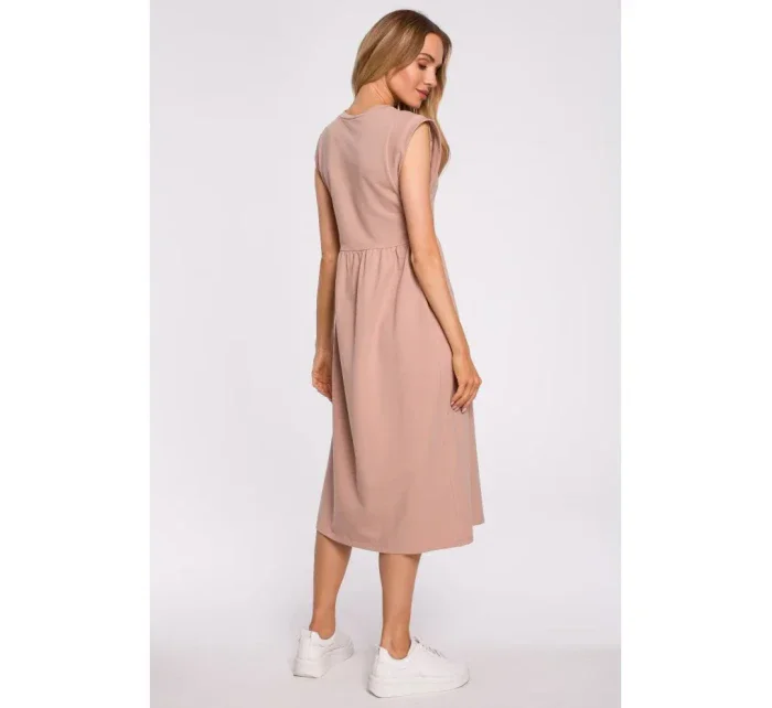 M581 Šaty bez rukávov s vysokým pásom - mocca