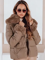 Dámska prešívaná krátka bunda s kožušinou FashionStreet camel TY5069