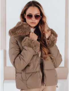 Dámská prošívaná krátká bunda s kožešinou Dstreet camel model 21991216 - FashionStreet