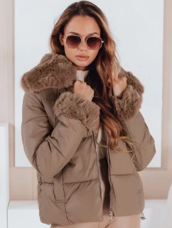Dámska prešívaná krátka bunda s kožušinou FashionStreet camel TY5069