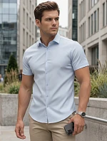 Pánska košeľa s krátkym rukávom, strih regular, svetlo modrá, FashionStreet KX1095