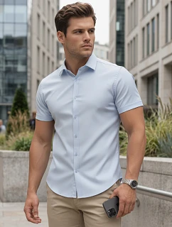 Pánska košeľa s krátkym rukávom, strih regular, svetlo modrá, FashionStreet KX1095