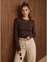 Dámská blůza s dlouhým rukávem v čokoládové barvě FashionStreet RY2939