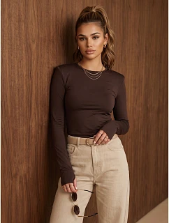 Dámská blůza s dlouhým rukávem v čokoládové barvě FashionStreet RY2939