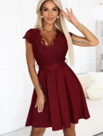 242-5 ANNA Čipkované šaty s výstrihom a rozšírenou sukňou - bordové