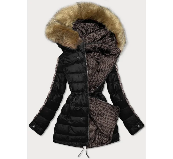 Čierno-hnedá obojstranná dámska zimná bunda (mhm-w556) Čierno-hnedá obojstranná dámska zimná bunda (mhm-w556)