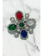 Brošňa Kvetina 2 strieborná + viacfarebná