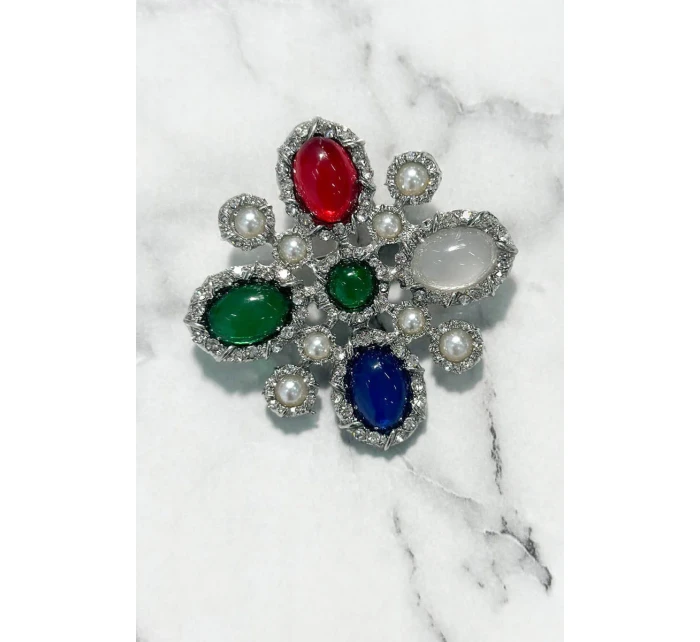 Brošňa Kvetina 2 strieborná + viacfarebná