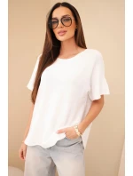 Dámsky sveter s krátkym rukávom voľného strihu biely