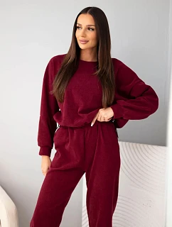 Dámská viskózová model 22342364 s mikinou a kalhotami s lemem bordó czerwony - K-Fashion