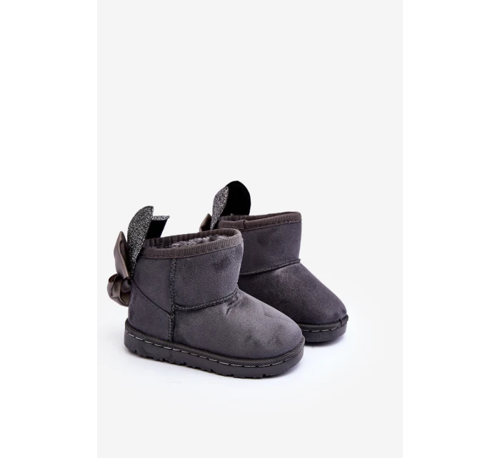 Dziewczęce Ocieplane Śniegowce Z Kokardkami Ciemnoszare Meriva Dziewczęce Ocieplane Śniegowce Z Kokardkami Ciemnoszare Meriva