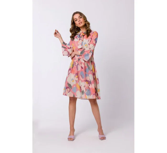 S337 Šifónové šaty s viazaným výstrihom - model 1