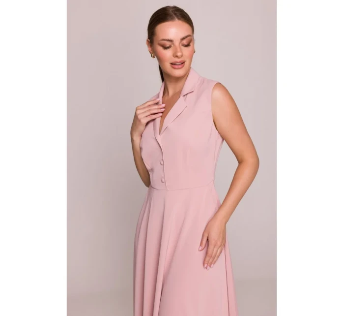 S409 Priliehavé košeľové šaty - púdrové