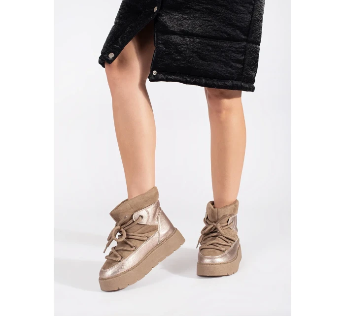 Moderné dámske snežnice hnedá platforma Moderné dámske snežnice hnedá platforma