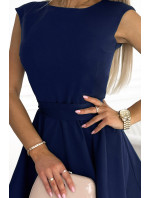 Tmavomodré rozšírené dámske šaty s malými rukávmi 442-3