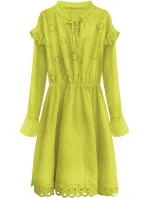 Bavlnené dámske šaty v limetkovej farbe s výšivkou (303ART)