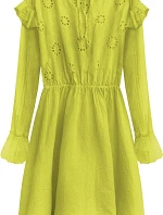 Bavlnené dámske šaty v limetkovej farbe s výšivkou (303ART)