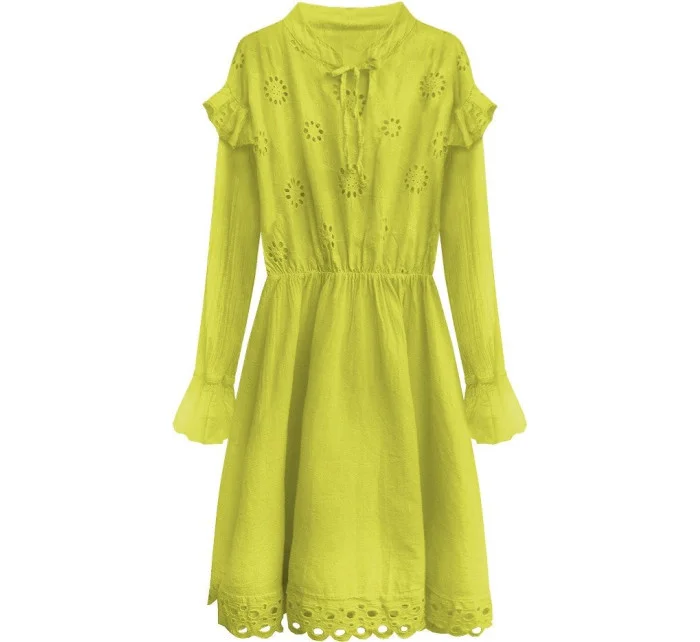 Bavlnené dámske šaty v limetkovej farbe s výšivkou (303ART)