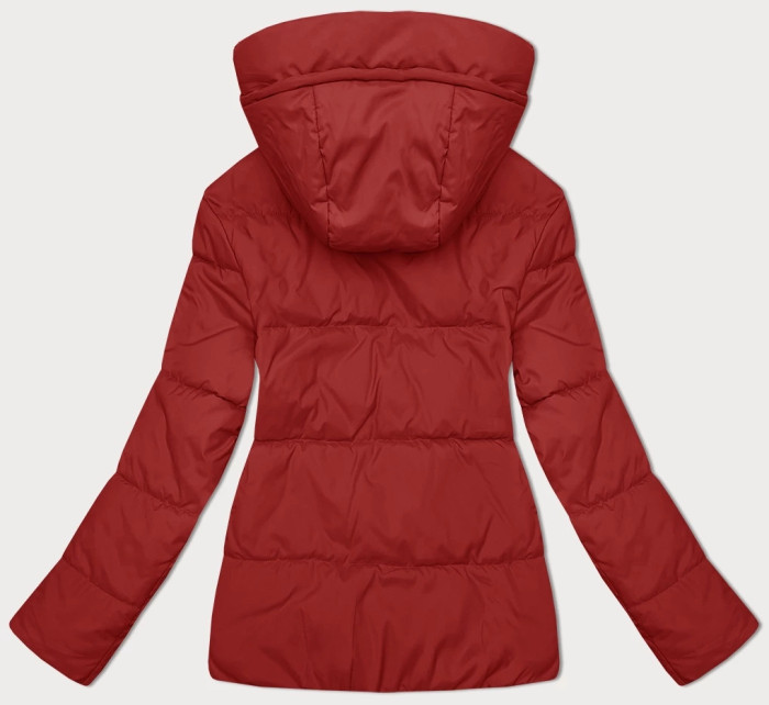 Červeno-čierna obojstranná dámska krátka bunda s kapucňou (16M2153-270)