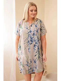 Dámské viskózové šaty Plus Size s krátkým rukávem a výstřihem na knoflíky fango
