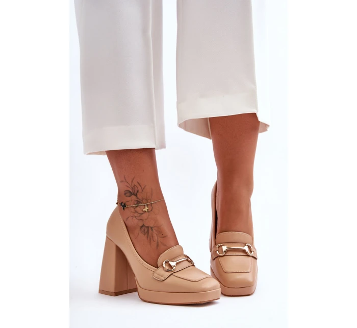 Modne Skórzane Czółenka Nude Rouse