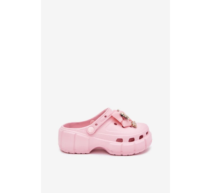 Dětské Dívčí Pantofle Pěnové S Mašlí A Ozdobami Růžové model 21700393 - Boto Dětské Dívčí Pantofle Pěnové S Mašlí A Ozdobami Růžové model 21700393 - Boto