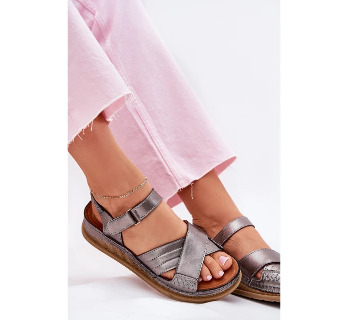 Dámské kožené sandály na platformě model 21701963 grafitové - Maciejka