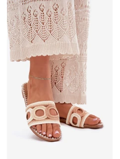 Szydełkowe Klapki Damskie Na Płaskim Obcasie Beżowe Nirina