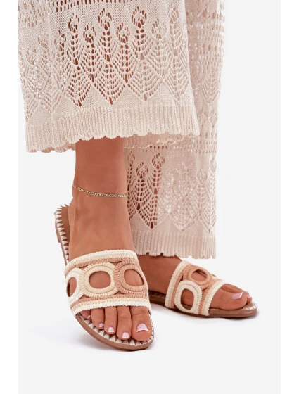 Szydełkowe Klapki Damskie Na Płaskim Obcasie Beżowe Nirina