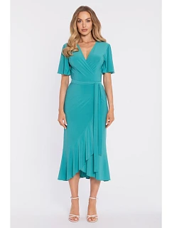 model 22040695 Zavinovací midi šaty s volánem a řasením tyrkysové - Moe