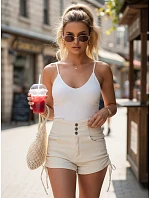 Dámske bavlnené šortky s viazaním STYLE SHORTS light beige FashionStreet SY0394