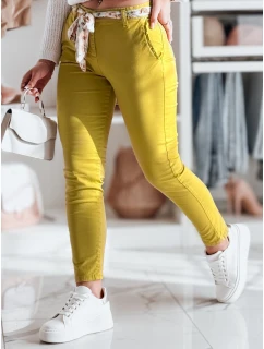 Dámské látkové chinos kalhoty s páskem hořčicové Dstreet model 21986197 - FashionStreet