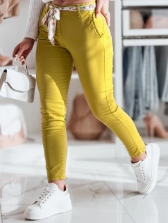 Dámské látkové chinos kalhoty s páskem hořčicové Dstreet model 21986197 - FashionStreet