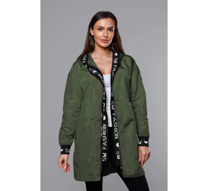 Tenká dámska bunda v khaki farbe s ozdobnou lemovkou (B8145-11) Tenká dámska bunda v khaki farbe s ozdobnou lemovkou (B8145-11)
