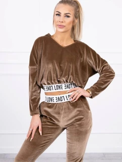 Velúrová súprava s kapucňou hnedá