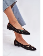 Baleriny Damskie Zdobione Kryształkami Czarne Valena