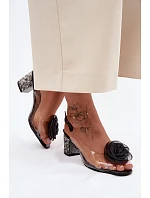 Průhledné sandály na podpatku s krystaly síťová růže D&A MR61-9011 Černé