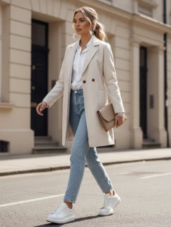 Dámsky dlhý béžový kabát LINNORE oversize FashionStreet NY0706