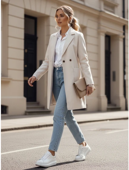 dámský oversize kabát dlouhý béžový Dstreet model 21981934 - FashionStreet dámský oversize kabát dlouhý béžový Dstreet model 21981934 - FashionStreet