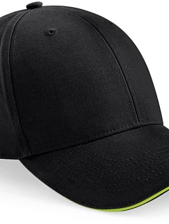 Beechfield B 20 6-panelová sendvičová čiapka „Athleisure“ 53.0020 čierna/limetkovozelená