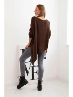 Plus veľkosť dámske vlnené asymetrické V-neck sveter Brown Plus veľkosť dámske vlnené asymetrické V-neck sveter Brown